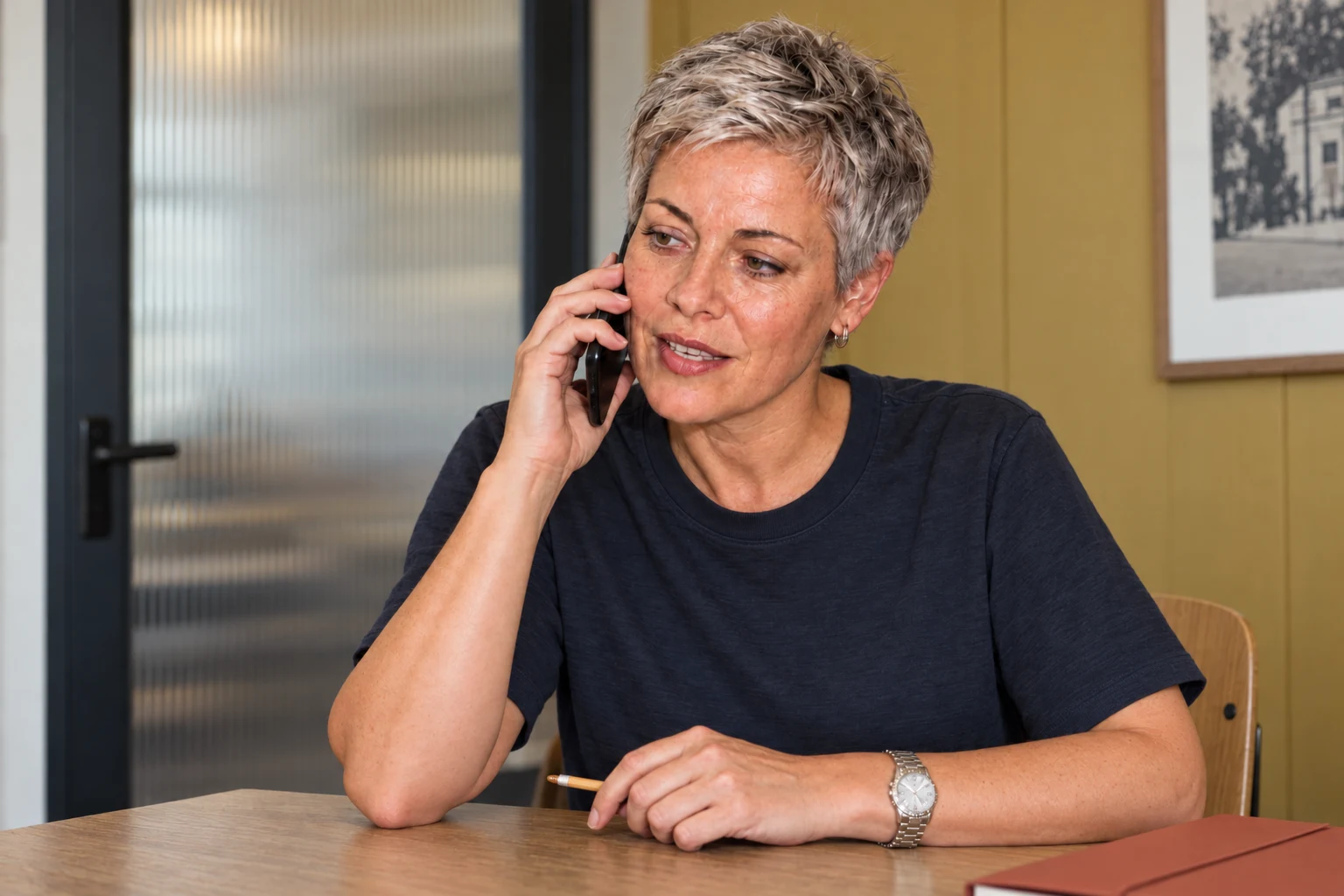 Een aankoopadviseur onderhandelt aan de telefoon.
