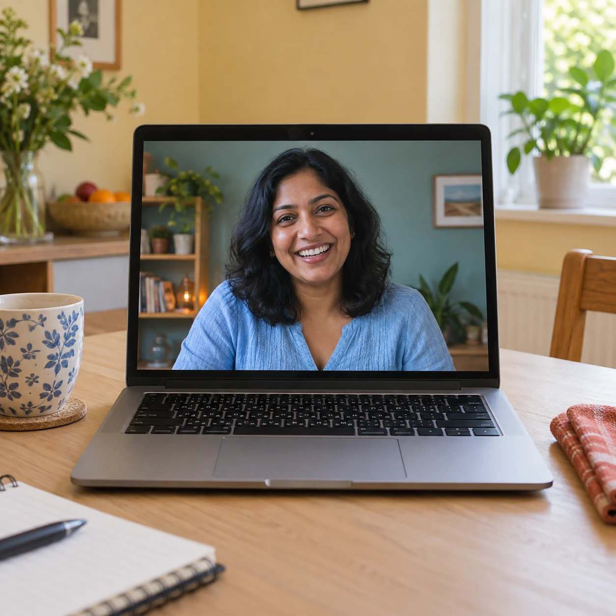 A female Walter advisor gives a personal demo by video call.